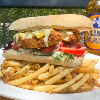Crispy Cutlet & french fries At Green New American Vegetarian