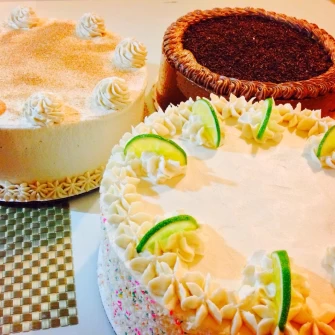 Chocolate Cake, Coconut Lime Cake with Strawberry Filling, French Toast Cake with Maple Frosting