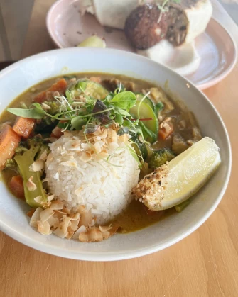 MIx Veg Soup & Rice At Plant Vibes Cafe St In Bowen Hills