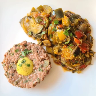 Ratatouille and V. Steak Tartare At Delice & Sarrasin