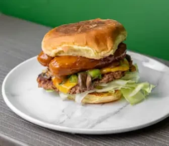 Golden FB Burger Special At Fat Boy's Vegan Burgers
