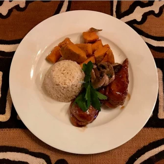 Soy BBQ Chicken Dinner At Vegan's Choice In Brooklyn
