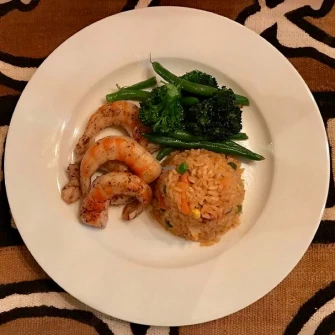 Soy Shrimp Dinner At Vegan's Choice In Brooklyn