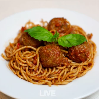 Spaghetti and meatballs At A Live Kitchen In Laurelton