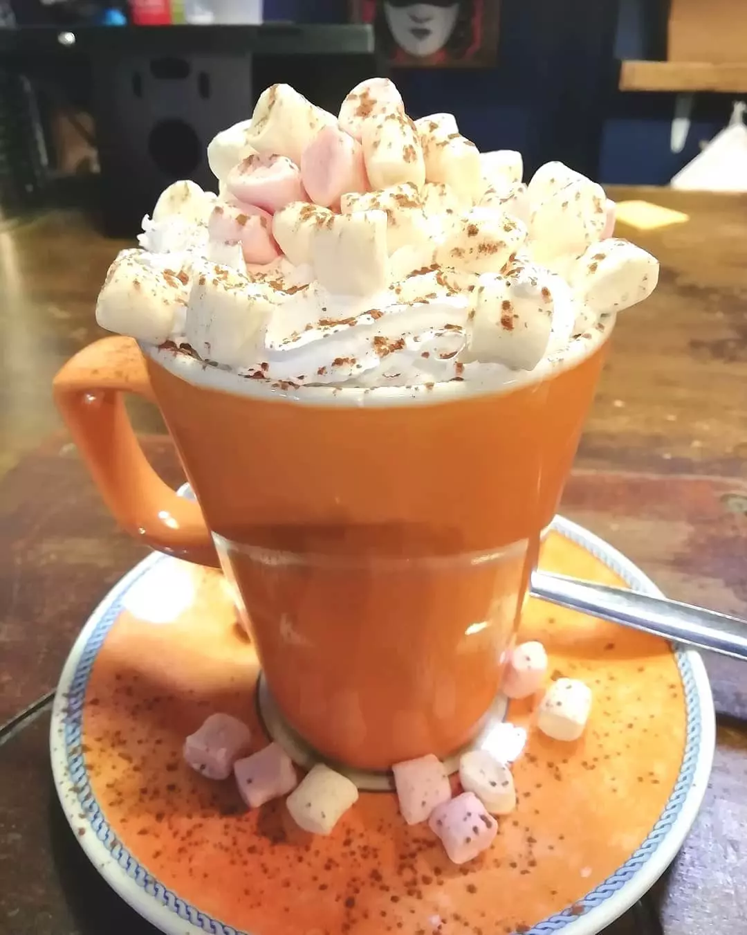 Hot chocolate with cream and marsmallows At Vx In Bristol